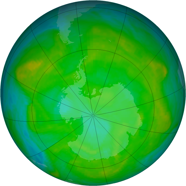 Antarctic ozone map for 28 December 1988